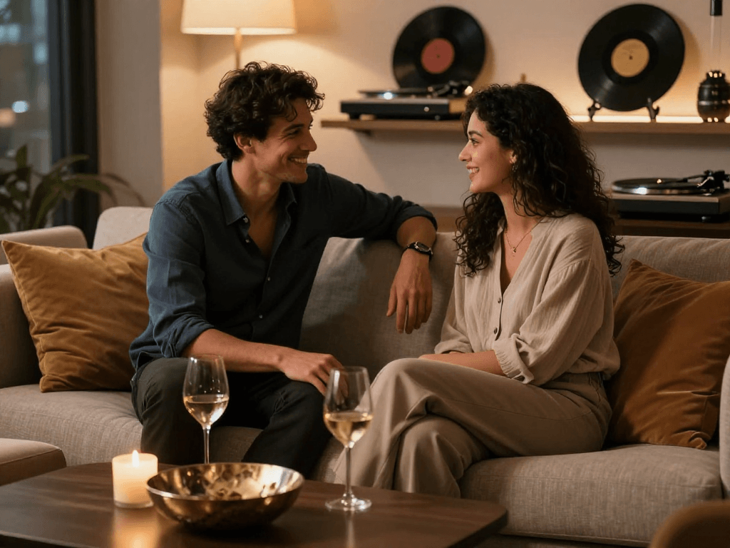 Couple enjoying a cozy romantic evening, embodying the essence of sex ai in modern companionship.