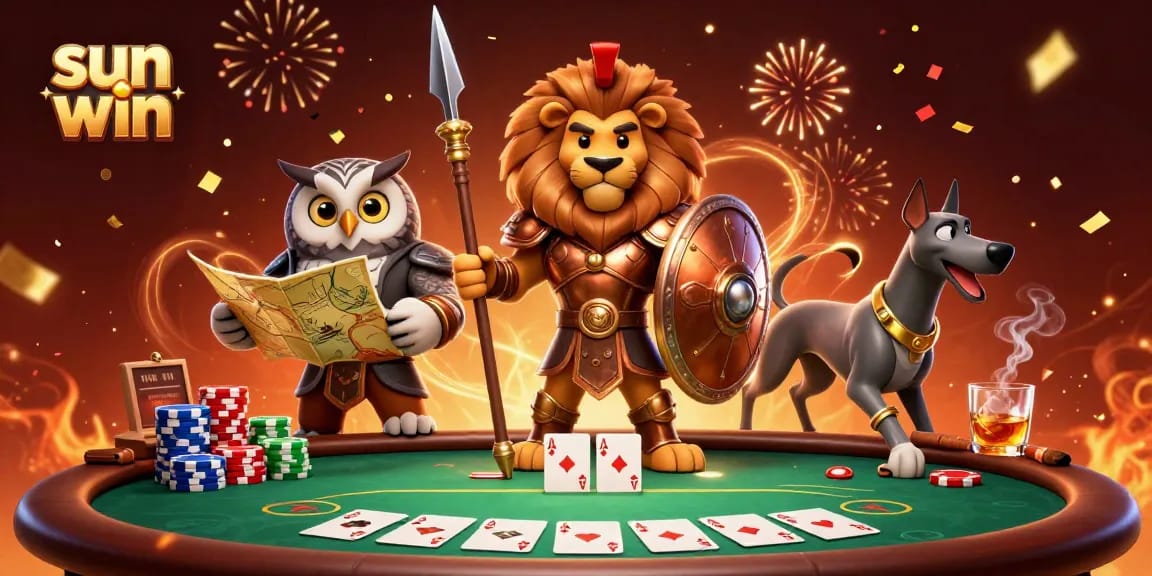Experience thrilling poker action with sun win alongside a Spartan lion, a wise owl, and a swift greyhound.