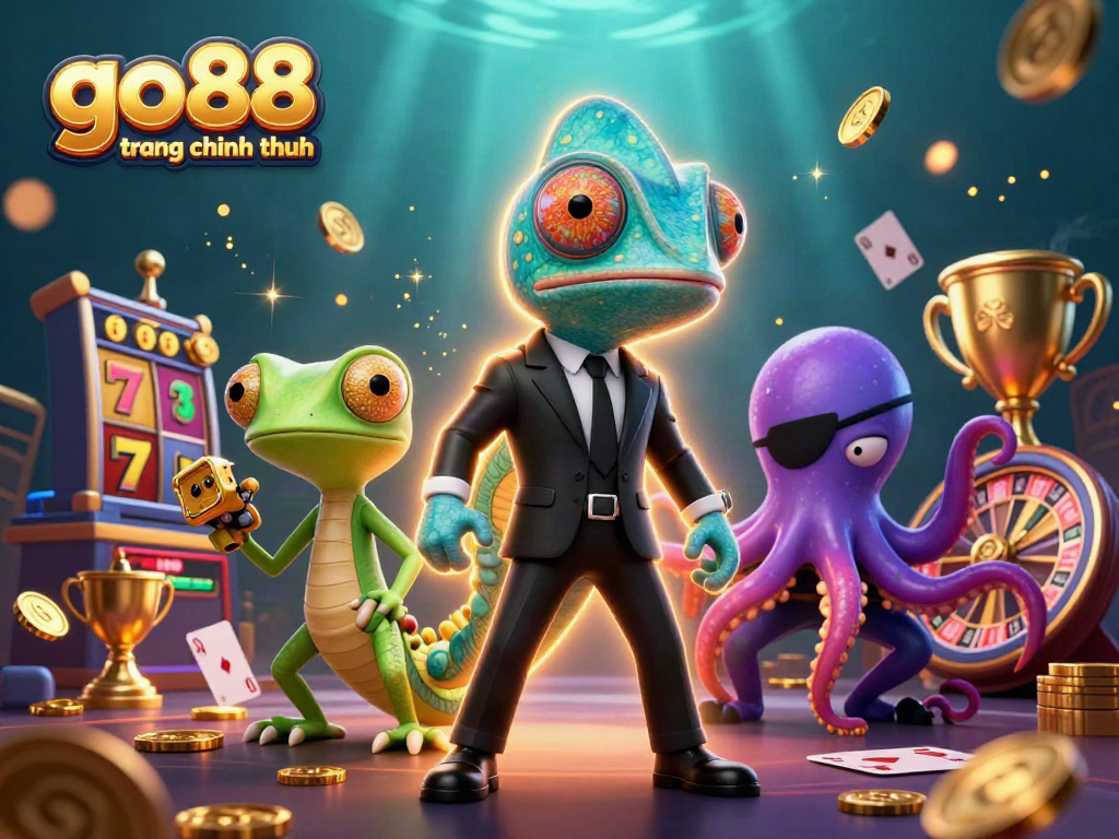 Embrace the thrill of go88 trang chu chinh thuc with a vibrant online casino scene featuring colorful slot reels and characters.
