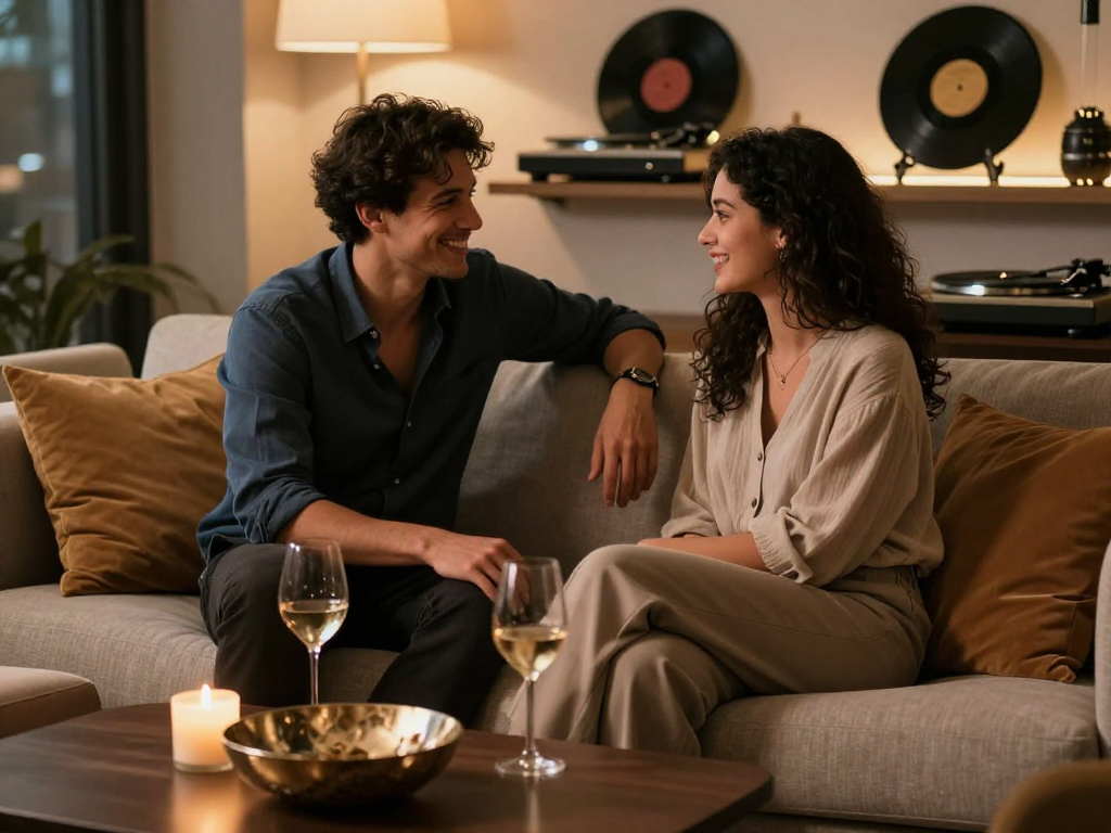 Couple enjoying a cozy romantic evening, embodying the essence of sex ai in modern companionship.