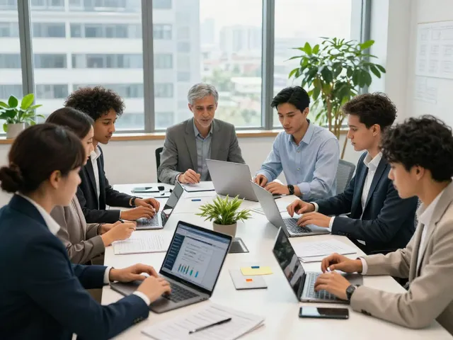 Team collaborating in a modern office to find more information effectively.