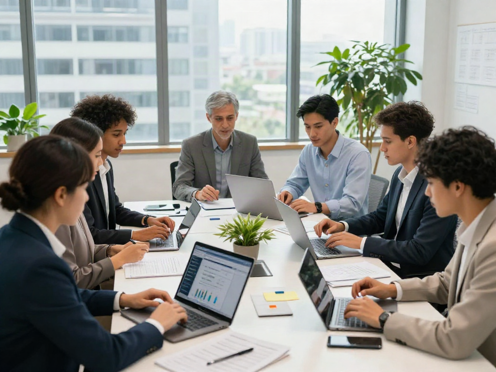 Team collaborating in a modern office to find more information effectively.