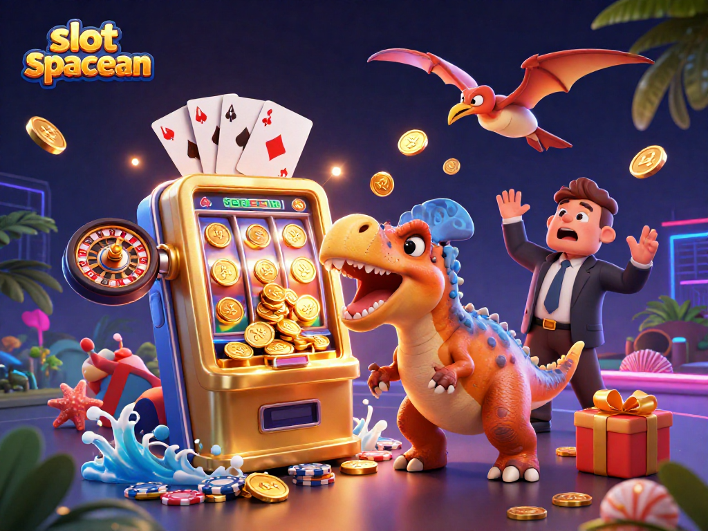 Experience the excitement of slot spaceman as creatures celebrate jackpot wins surrounded by dynamic casino elements.