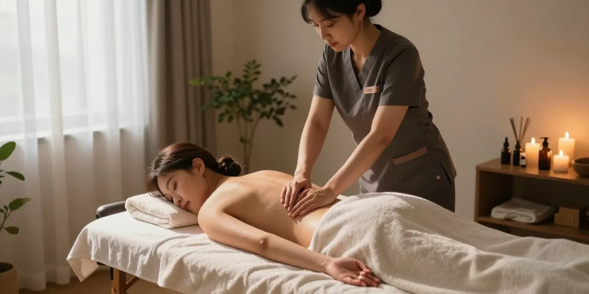 부천출장마사지 in a serene home spa setting with a focus on relaxation and wellness.
