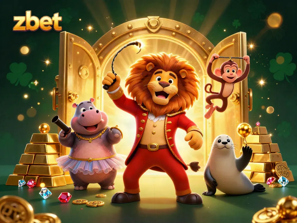 Engage in thrilling betting adventures with Zbet's vibrant circus-themed illustration featuring dynamic characters and dazzling rewards.