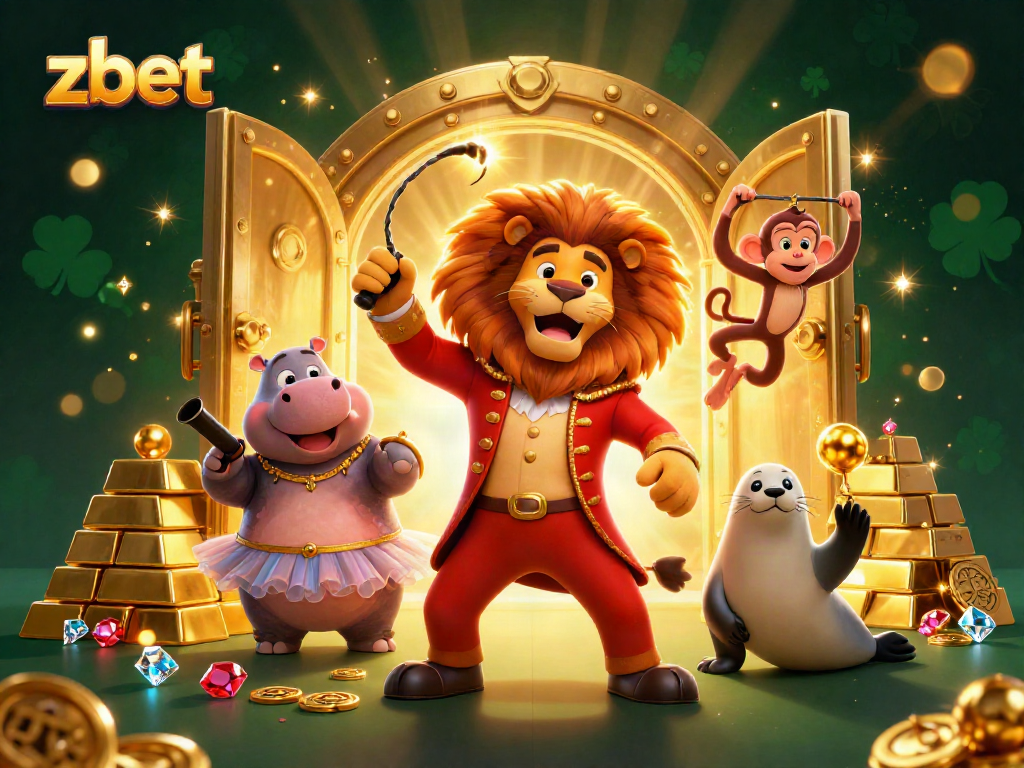 Engage in thrilling betting adventures with Zbet's vibrant circus-themed illustration featuring dynamic characters and dazzling rewards.