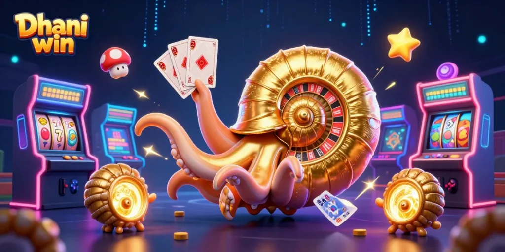 Dhani win players spinning slots and cards in a vibrant 3D casino experience packed with fun.