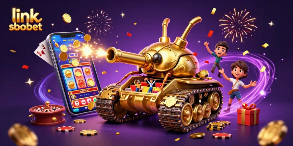 Engage with link sbobet for thrilling casino action amidst a vibrant 3D celebration.