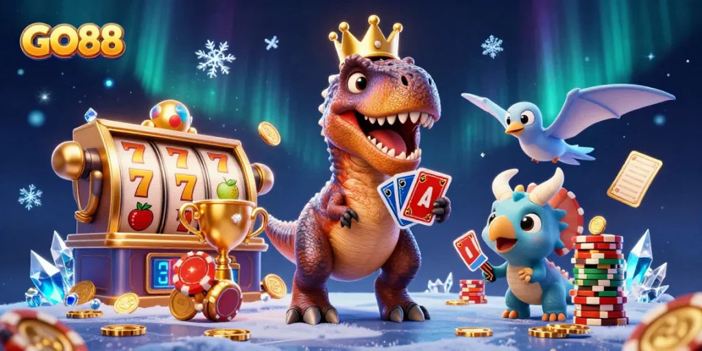 Experience GO88's thrilling gambling atmosphere with dynamic casino characters and engaging game elements.
